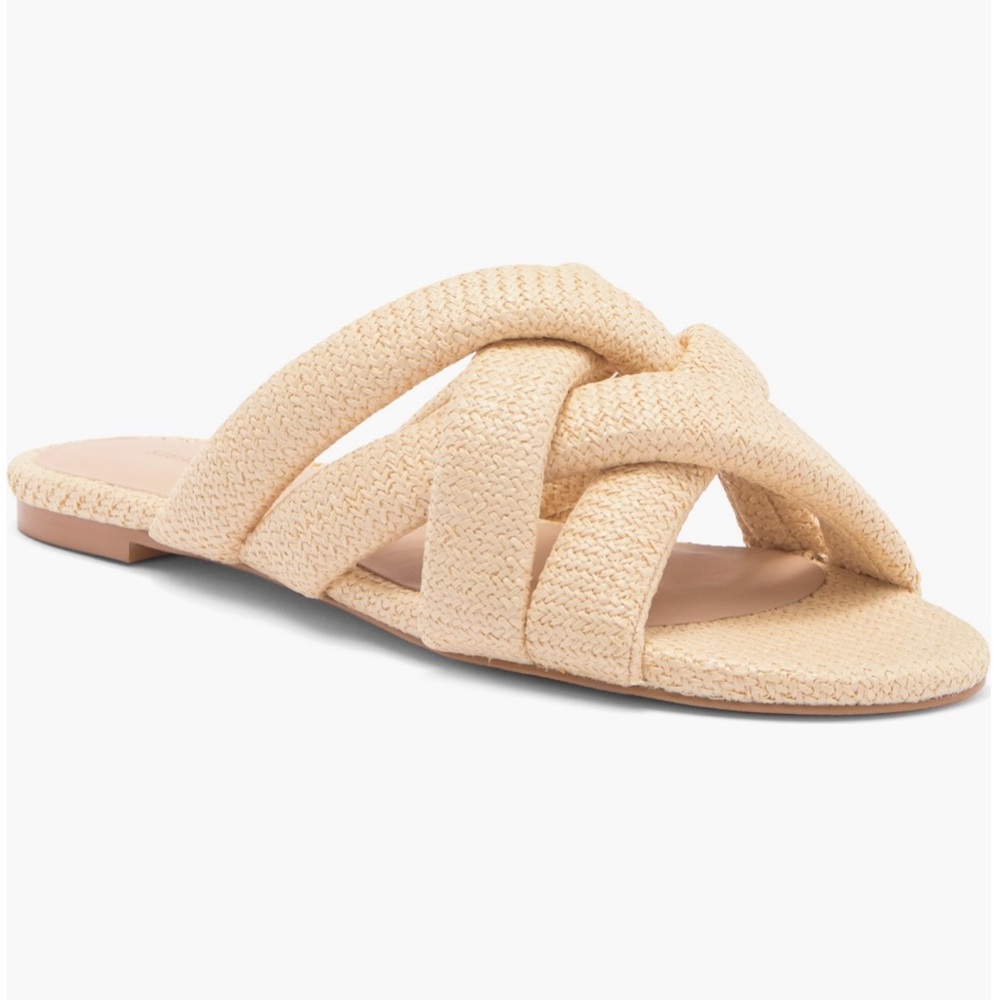 Stuart Weitzman Natural Crossover Herringbone Raffia Slide Sandal Size 8
